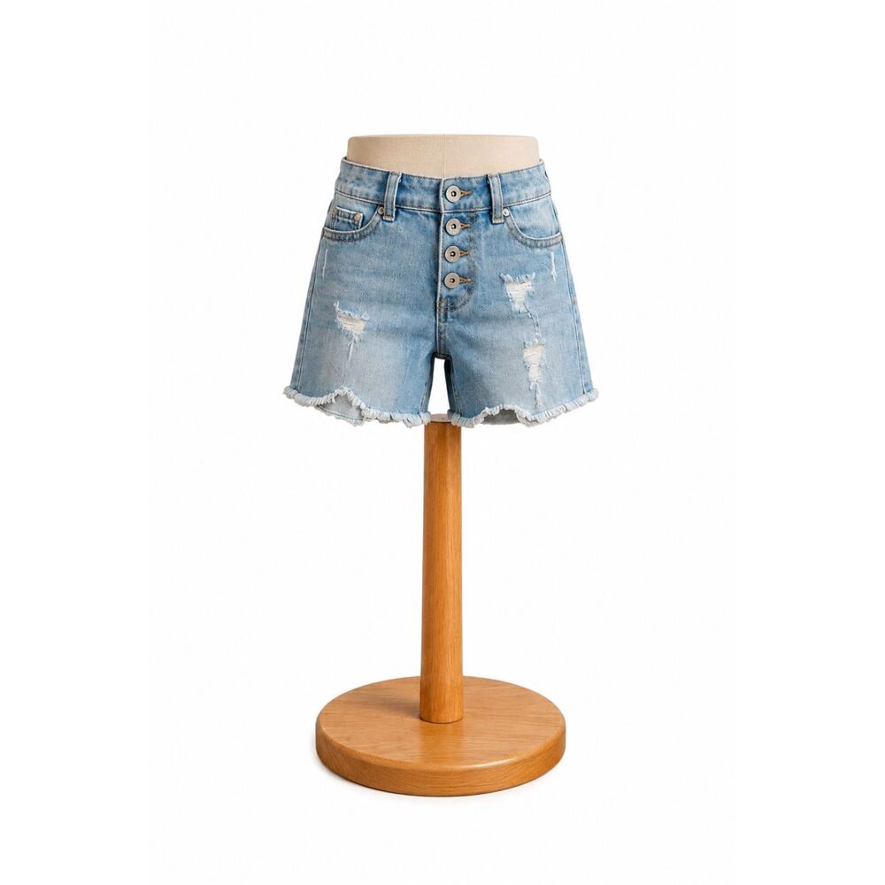 Jordache Girls Light Wash Distressed Denim Shorts Button Fly Raw Hem Size 8
